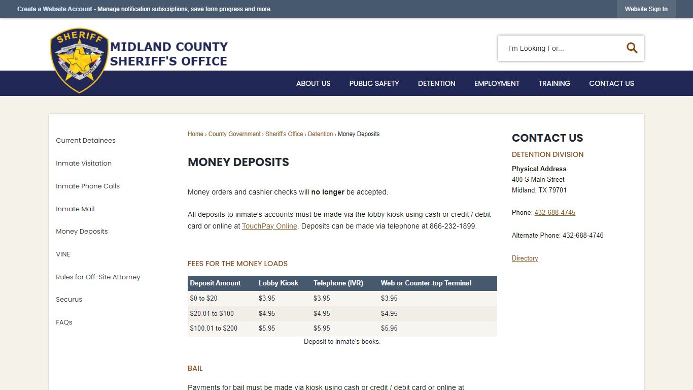 Money Deposits | Midland County, TX
