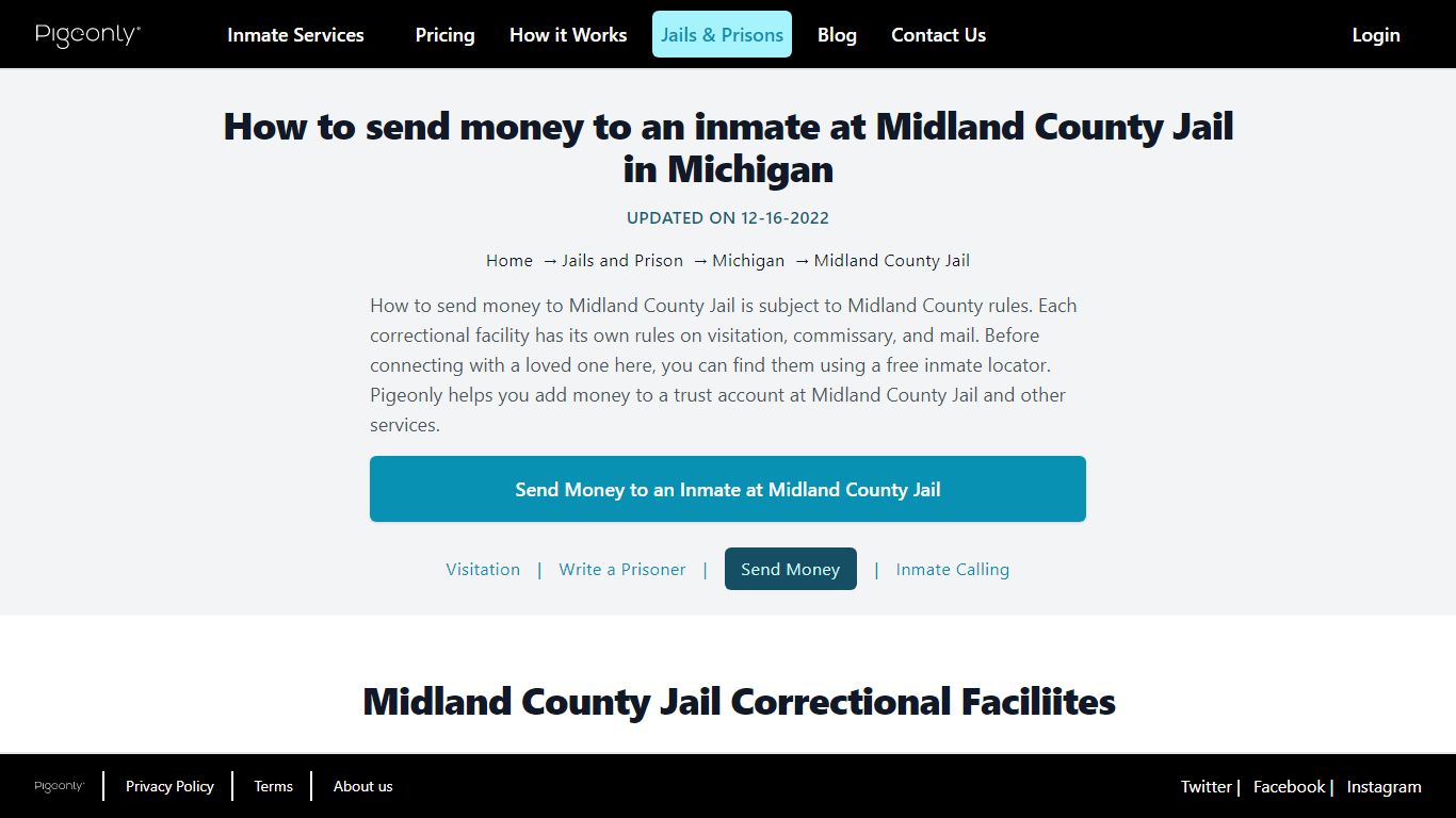 Send Money to Inmate Midland County Jail, Michigan | Pigeonly